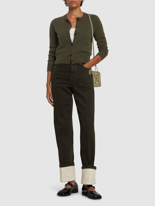 Contrast hem high waist straight jeans - Thumbnail 2
