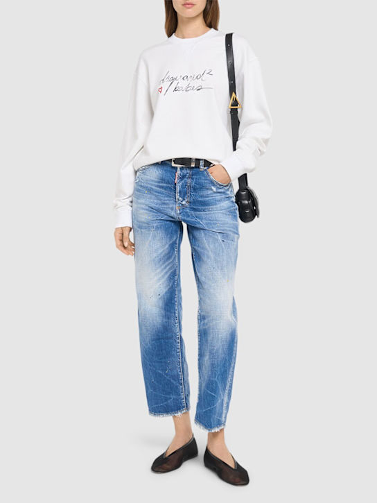 Dsquared2: Logo print cotton sweatshirt - White - women_1 | Luisa Via Roma