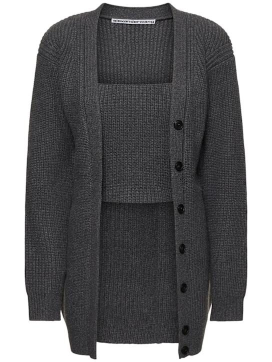 Alexander Wang: Ribbed bi-layer v neck cardigan - women_0 | Luisa Via Roma