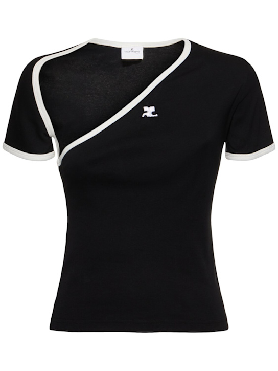 Courrèges: Slash contrast cut out jersey t-shirt - women_0 | Luisa Via Roma