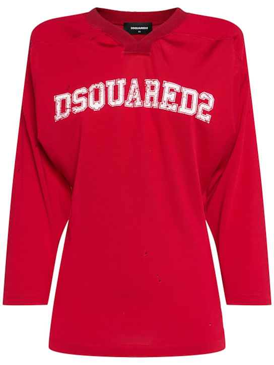 Dsquared2: Cotton blend jersey t-shirt - Red - women_0 | Luisa Via Roma