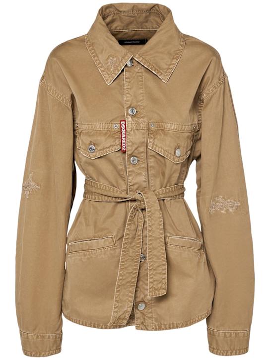 Dsquared2: 9 To 5 cotton belted overshirt - Beige - women_0 | Luisa Via Roma