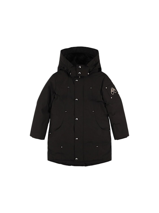 Moose Knuckles: Hooded poly blend down parka - Black - kids-boys_0 | Luisa Via Roma