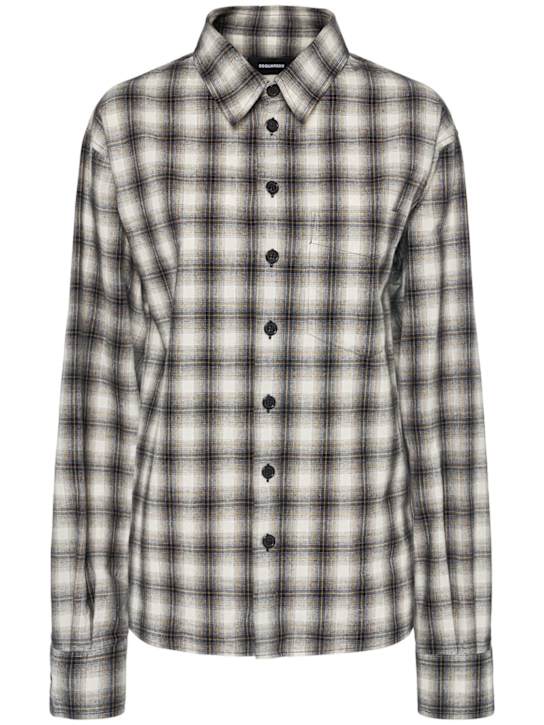Dsquared2: Plaid cotton boxy shirt - White/Black - women_0 | Luisa Via Roma