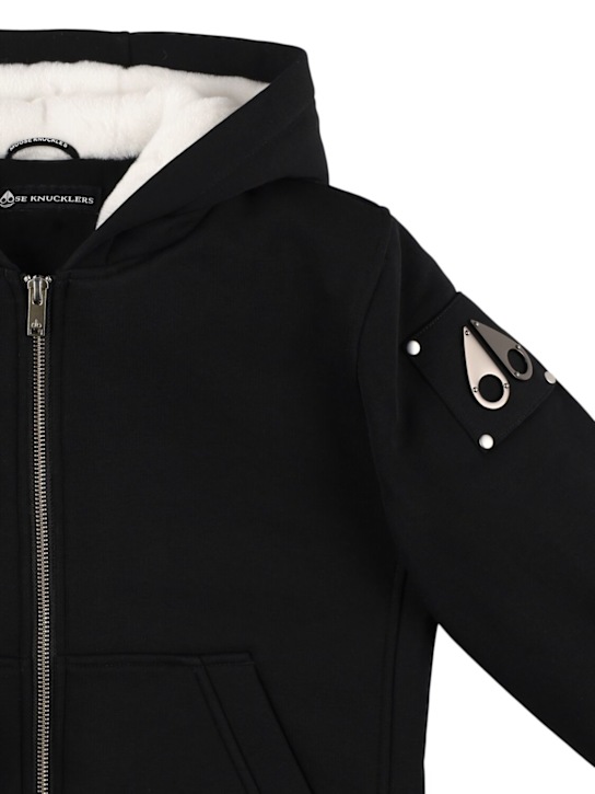 Moose Knuckles: Hooded cotton blend jacket - Black - kids-boys_1 | Luisa Via Roma