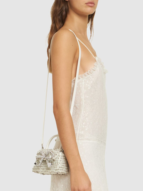 Self-portrait: Micro Bow embroidery top handle bag - White - women_2 | Luisa Via Roma