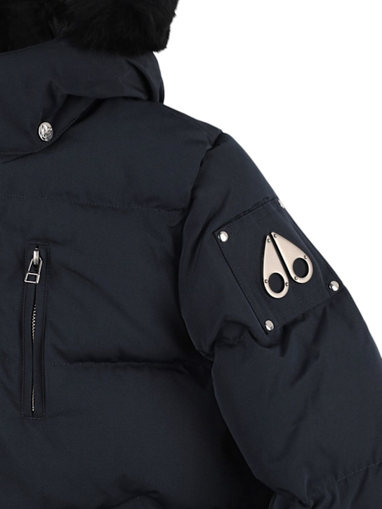 Moose Knuckles: 皮草装饰聚酯混纺连帽羽绒服 - 蓝色/黑色 - kids-boys_1 | Luisa Via Roma