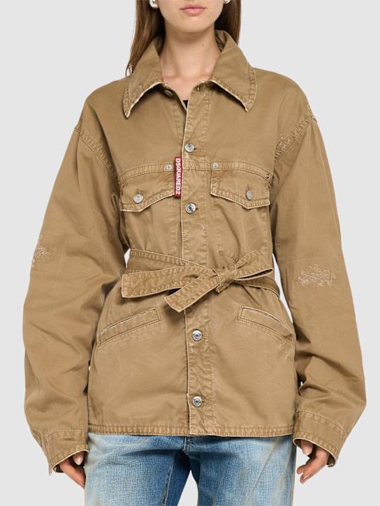 Dsquared2: 9 To 5 cotton belted overshirt - Beige - women_2 | Luisa Via Roma