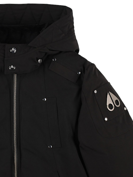 Moose Knuckles: 후디드 폴리 혼방 다운 재킷 - 블랙 - kids-girls_1 | Luisa Via Roma