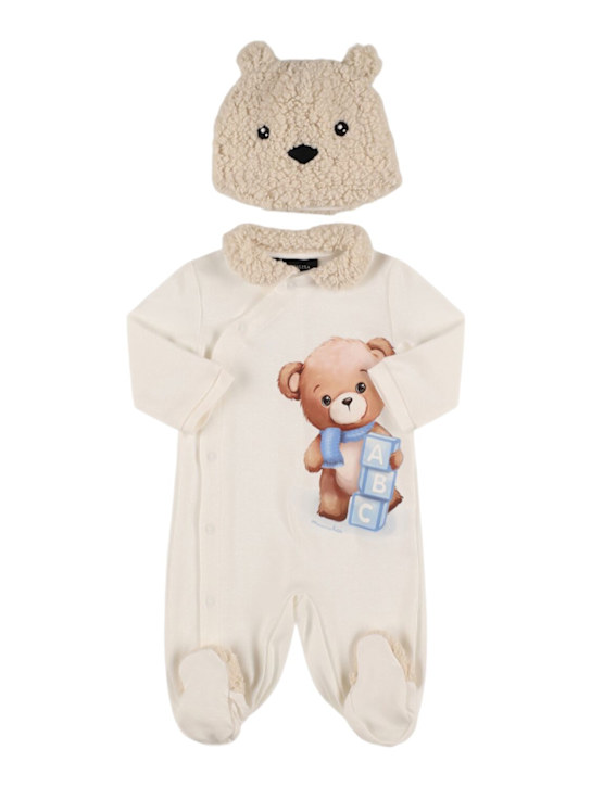 Monnalisa: Printed cotton interlock romper & hat - kids-boys_0 | Luisa Via Roma