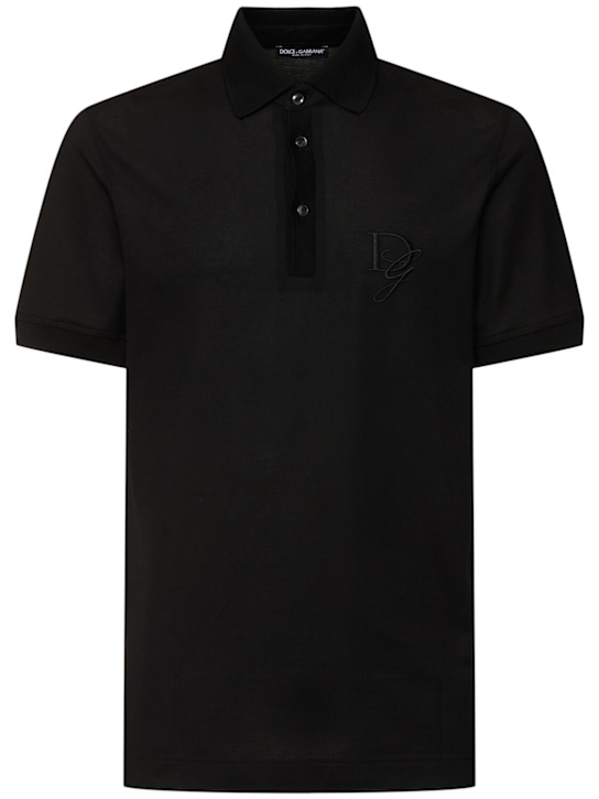 Dolce&Gabbana: Embroidered logo cotton polo - men_0 | Luisa Via Roma