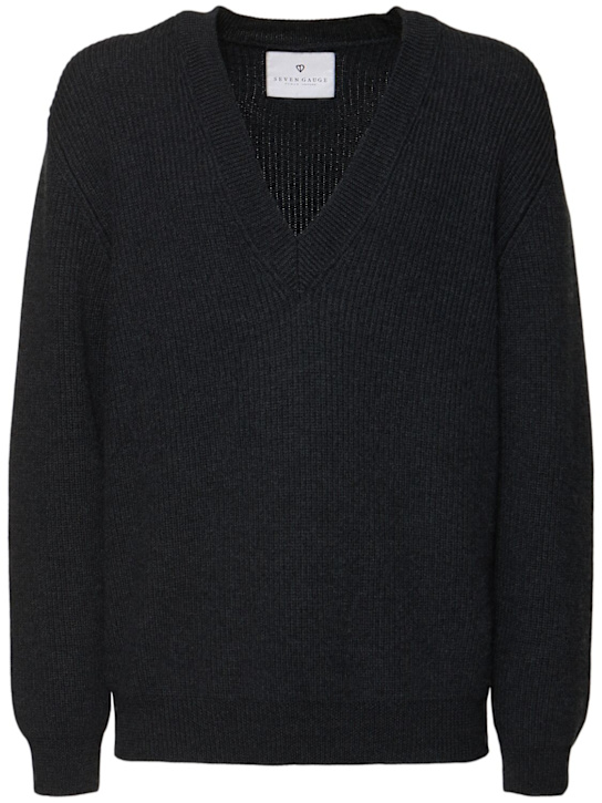 Seven Gauge: English rib wool knit v-neck sweater - men_0 | Luisa Via Roma