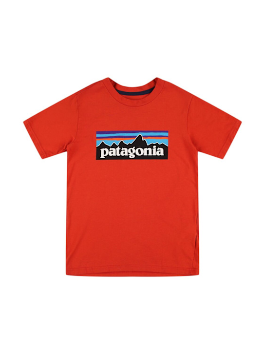 Patagonia: Logo print organic cotton t-shirt - Red - kids-boys_0 | Luisa Via Roma