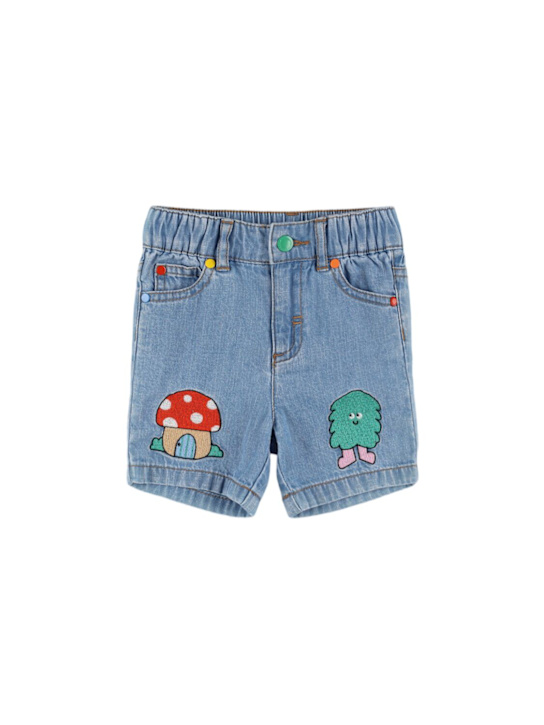 Stella McCartney Kids: Shorts in denim di cotone con patch - Blu - kids-boys_0 | Luisa Via Roma