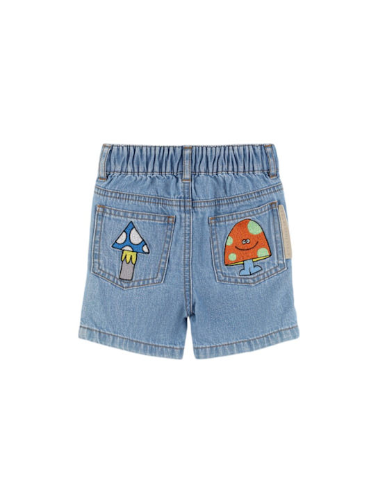 Stella McCartney Kids: Shorts in denim di cotone con patch - Blu - kids-boys_1 | Luisa Via Roma