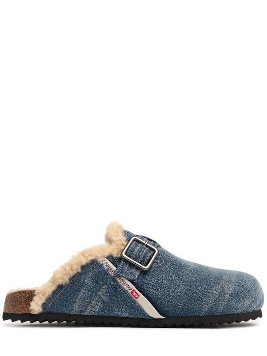 Diesel: Woodstock cotton denim mules - men_0 | Luisa Via Roma