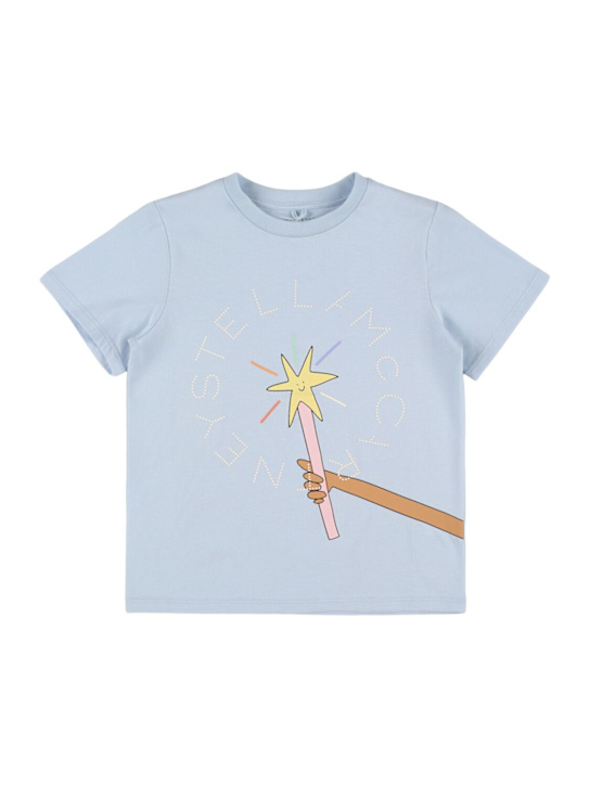 Stella McCartney Kids: T-shirt in jersey di cotone stampato - Celeste - kids-girls_0 | Luisa Via Roma