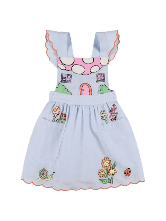 Stella McCartney Kids: Vestito in cotone e lino con ricami - Celeste - kids-girls_0 | Luisa Via Roma