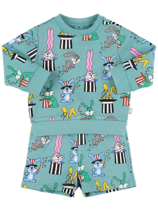 Stella McCartney Kids: コットンスウェットシャツ＆ショートパンツ - Sea Green - kids-boys_0 | Luisa Via Roma