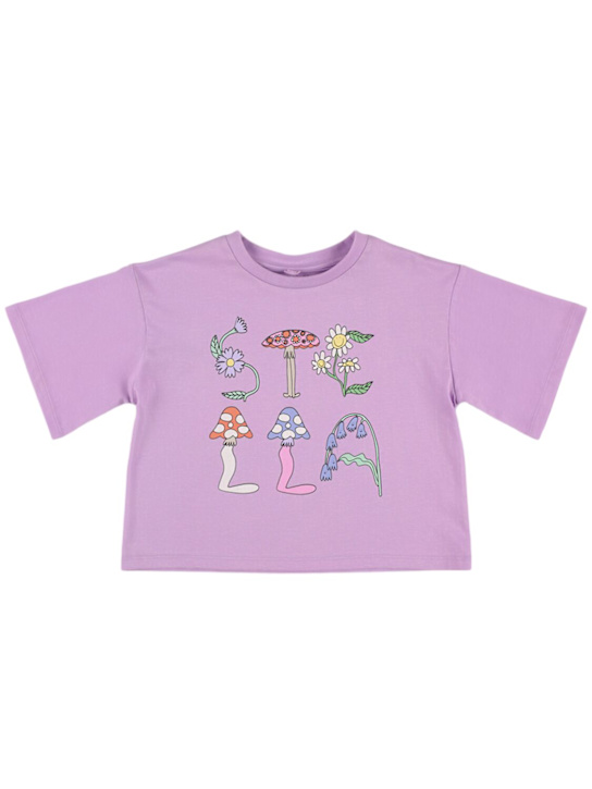 Stella McCartney Kids: Printed cotton jersey cropped t-shirt - Purple - kids-girls_0 | Luisa Via Roma