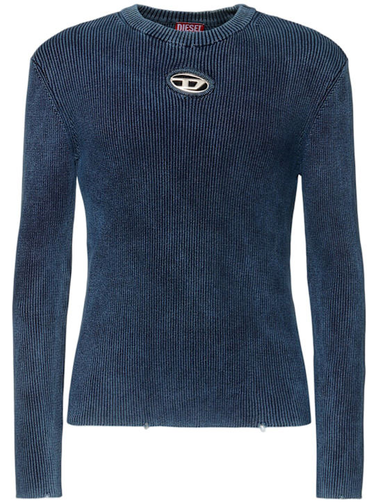 Diesel: K-Darin crewneck knit long sleeve shirt - Blue - men_0 | Luisa Via Roma