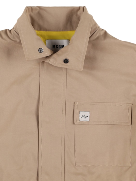 MSGM: Parka in gabardina di misto cotone con cappuccio - kids-girls_1 | Luisa Via Roma