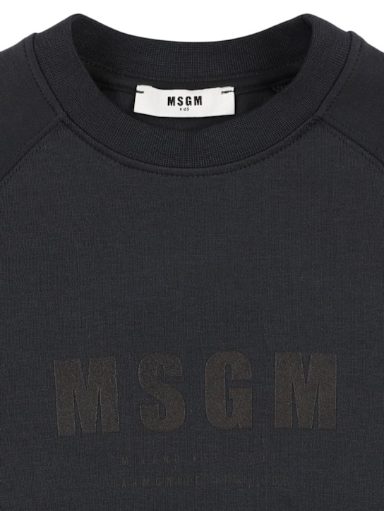 MSGM: Rubberized cotton crewneck sweatshirt - Black - kids-boys_1 | Luisa Via Roma