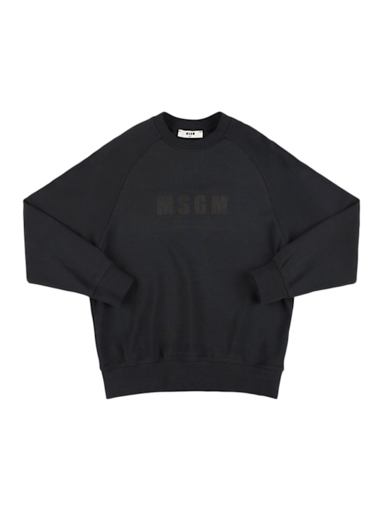 MSGM: Rubberized cotton crewneck sweatshirt - Black - kids-boys_0 | Luisa Via Roma