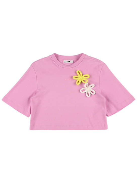 MSGM: T-shirt in jersey di cotone con applicazioni - kids-girls_0 | Luisa Via Roma