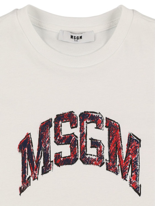 MSGM: T-shirt in jersey di cotone con ricamo - kids-girls_1 | Luisa Via Roma