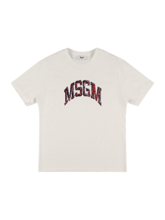 MSGM: T-shirt in jersey di cotone con ricamo - kids-girls_0 | Luisa Via Roma