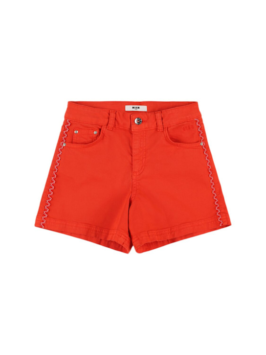 MSGM: Shorts in denim di misto cotone con decorazioni - kids-girls_0 | Luisa Via Roma