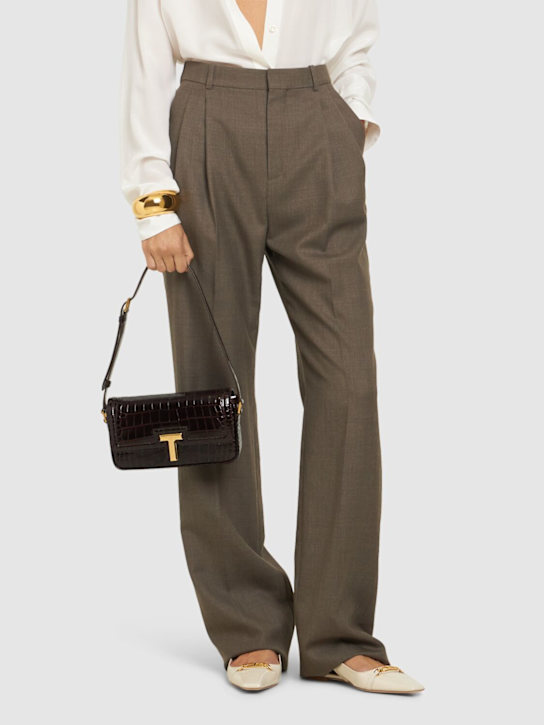 Tom Ford: E/W embossed leather shoulder bag - Espresso - women_1 | Luisa Via Roma