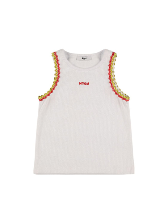 MSGM: Embroidered jersey tank top - White - kids-girls_0 | Luisa Via Roma