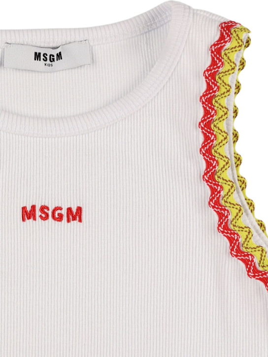 MSGM: Embroidered jersey tank top - White - kids-girls_1 | Luisa Via Roma