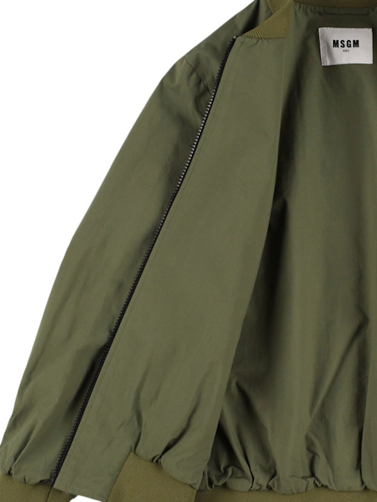 MSGM: Cotton blend bomber jacket - Dark Green - kids-boys_3 | Luisa Via Roma