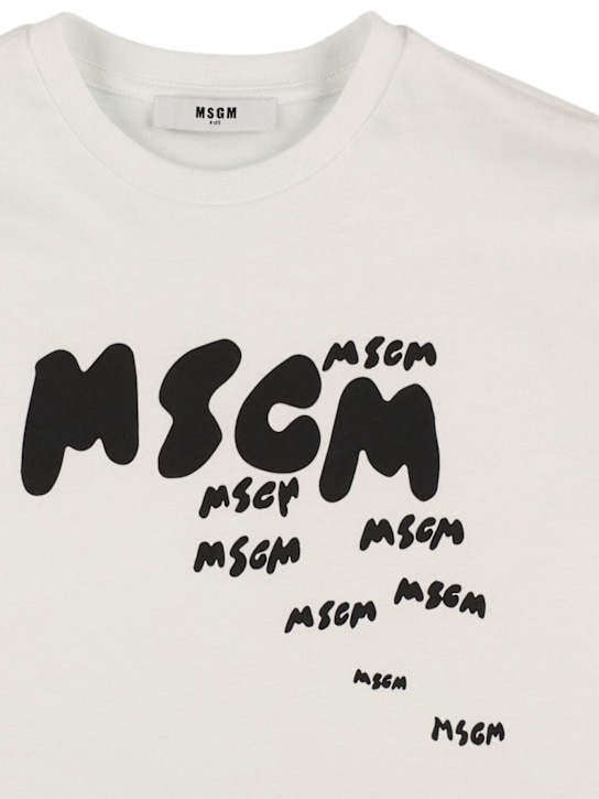 MSGM: T-shirt in jersey di cotone stampato - kids-girls_1 | Luisa Via Roma