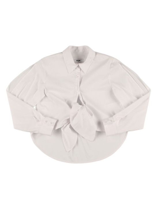 MSGM: Camicia in popeline di misto cotone con nodo - kids-girls_0 | Luisa Via Roma