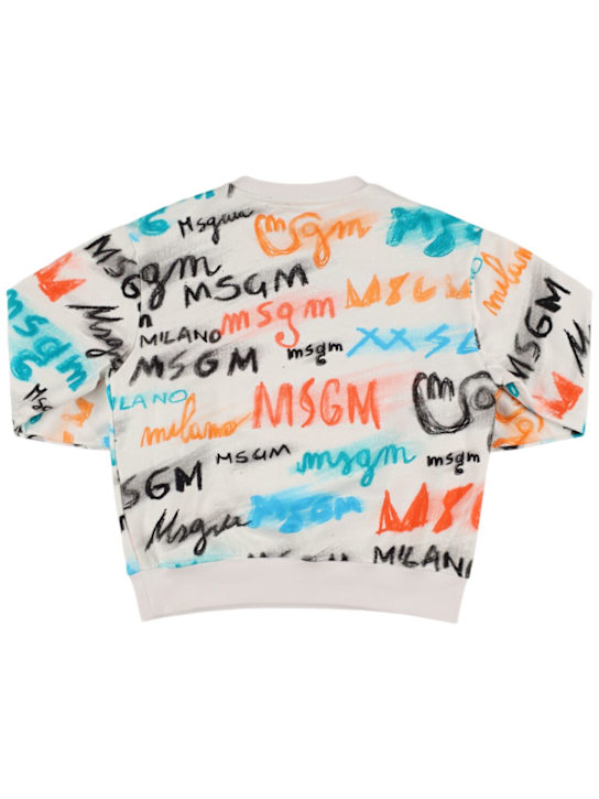 MSGM: Logo cotton crewneck sweatshirt - White/Multi - kids-boys_2 | Luisa Via Roma