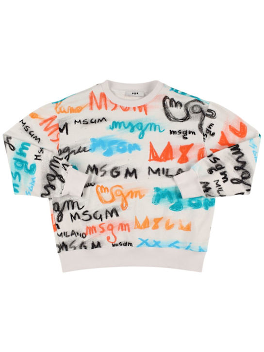 MSGM: Logo cotton crewneck sweatshirt - White/Multi - kids-boys_0 | Luisa Via Roma
