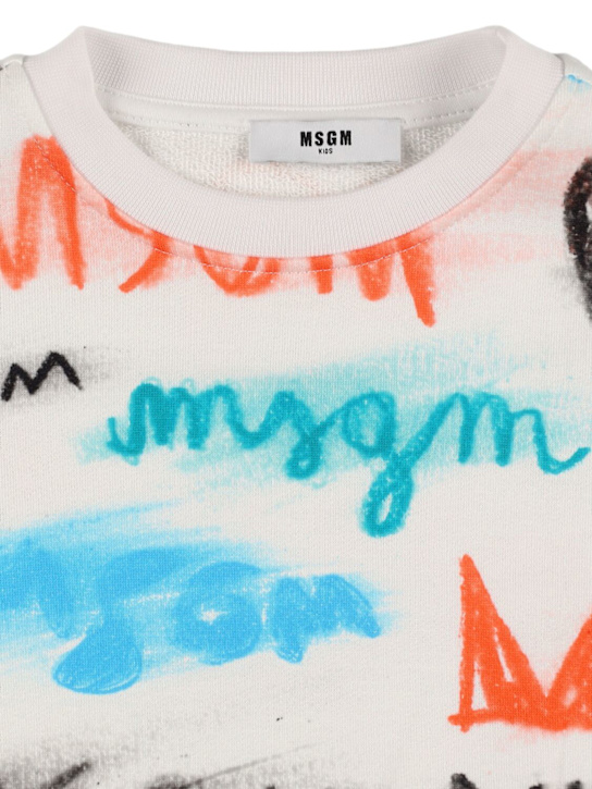 MSGM: Logo cotton crewneck sweatshirt - White/Multi - kids-boys_1 | Luisa Via Roma