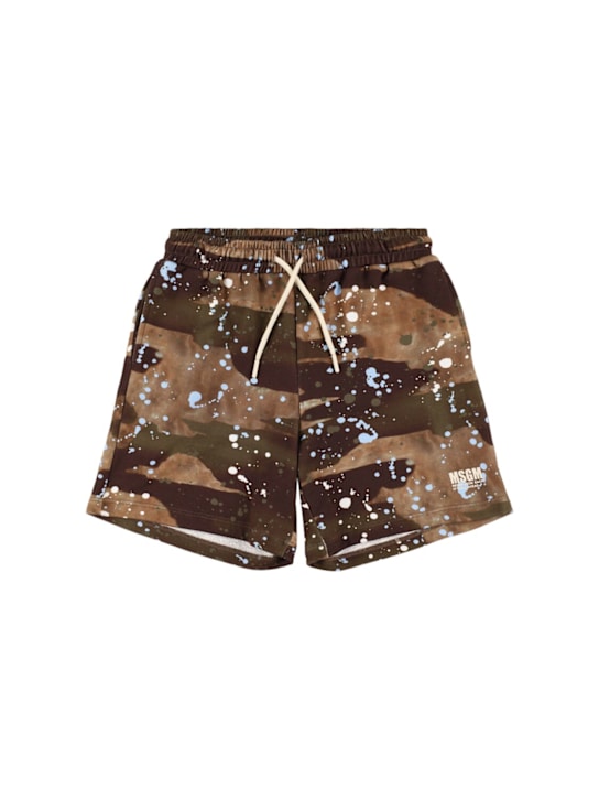 MSGM: Printed cotton sweat shorts - Brown/Multi - kids-boys_0 | Luisa Via Roma