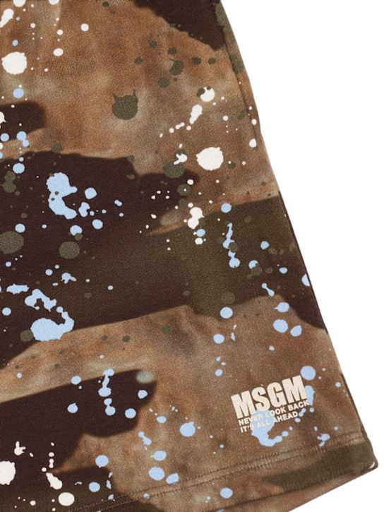 MSGM: Printed cotton sweat shorts - Brown/Multi - kids-boys_1 | Luisa Via Roma