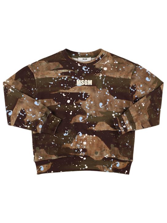 MSGM: Printed cotton crewneck sweatshirt - Green/Multi - kids-boys_0 | Luisa Via Roma