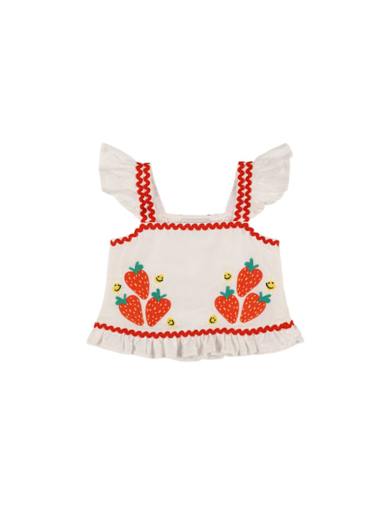 Stella McCartney Kids: Embroidered cotton and linen top - Off-White - kids-girls_0 | Luisa Via Roma