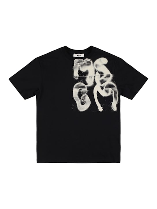 MSGM: Printed cotton jersey t-shirt - Black - kids-girls_0 | Luisa Via Roma