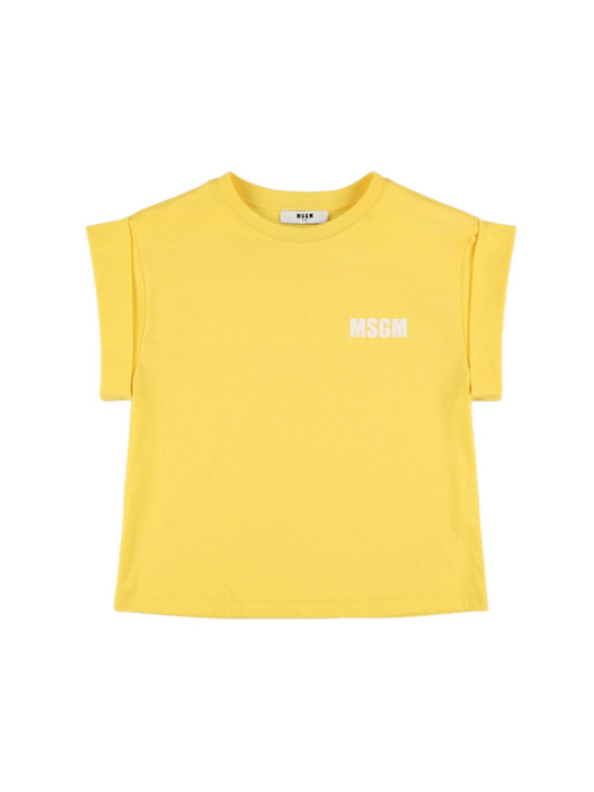 MSGM: T-shirt in jersey di cotone con logo - kids-girls_0 | Luisa Via Roma