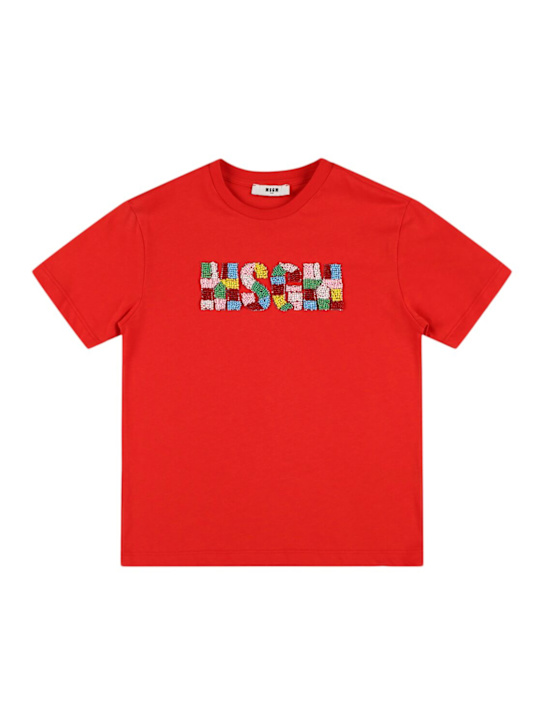 MSGM: T-shirt in jersey di cotone con logo - kids-girls_0 | Luisa Via Roma