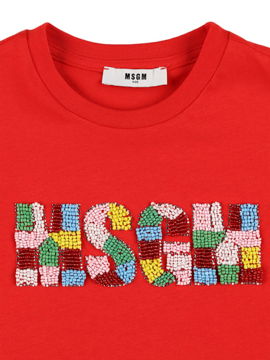 MSGM: T-shirt in jersey di cotone con logo - kids-girls_1 | Luisa Via Roma