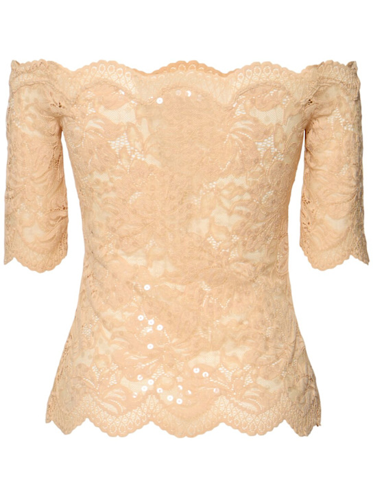 Rabanne: Sequined dentelle brodé top - Nude - women_4 | Luisa Via Roma
